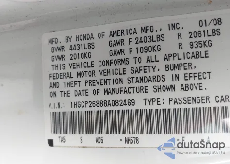 2008 Honda Accord 2.4 Ex-L from USA, damaged, VIN 1HGCP26888A082469